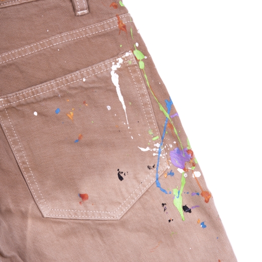 CUSTOMIZE EMBOSSED LOGO WASHED DENIM SHORT IN BURNT BRICK