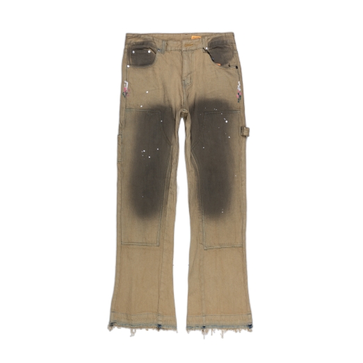 SPLASHED FLARE JEANS IN DIRT BROWN 