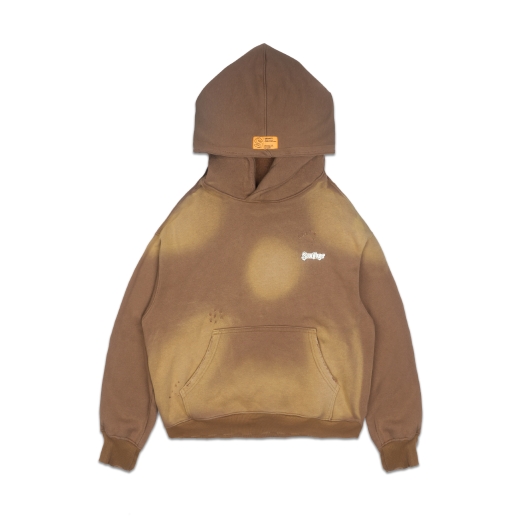 METAL LOGO WASHED HOODIE IN BROWN
