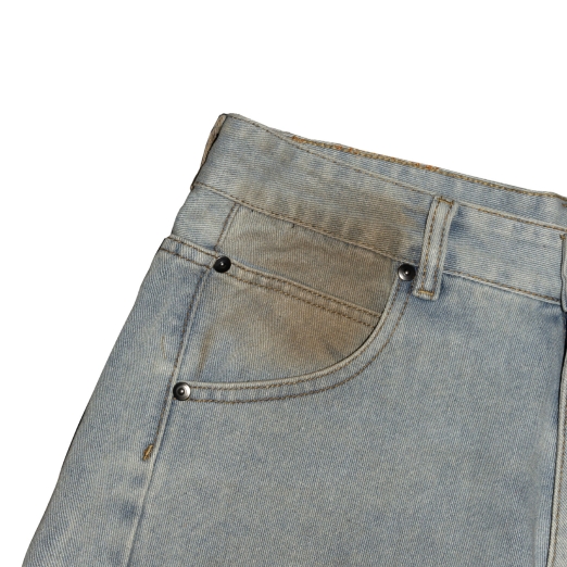 DISTRESSED WASHED BAGGY SHORT JEANS IN DIRT
