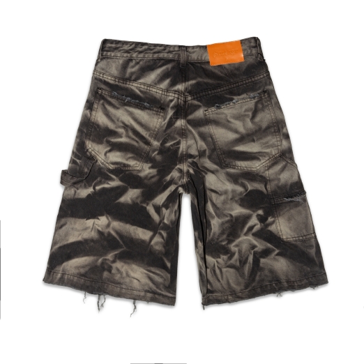 WRINKLE WASHED BAGGY SHORT JEANS IN GREY