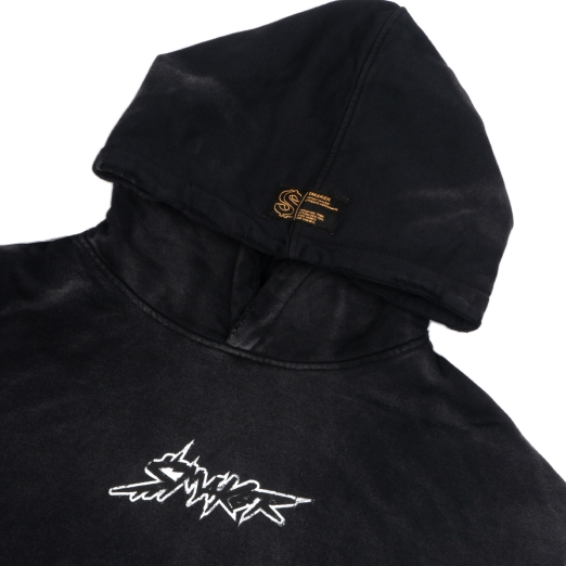 LOGO STRIPES WASHED HOODIE IN BLACK