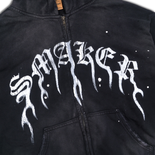 FLAME $MAKER WASHED ZIP HOODIE IN BLACK