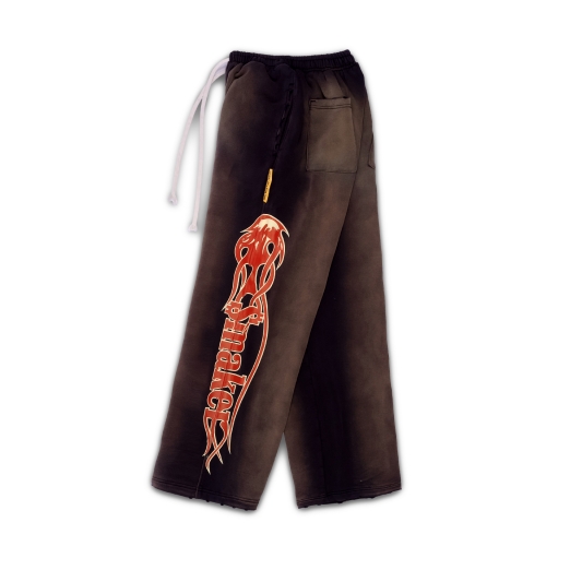 FIRE LOGO WASHED SWEAT PANTS IN BROWN