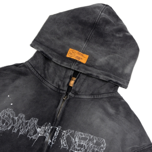 $MAKER WEB DOUBLE ZIPS WASHED HOODIE IN GREY