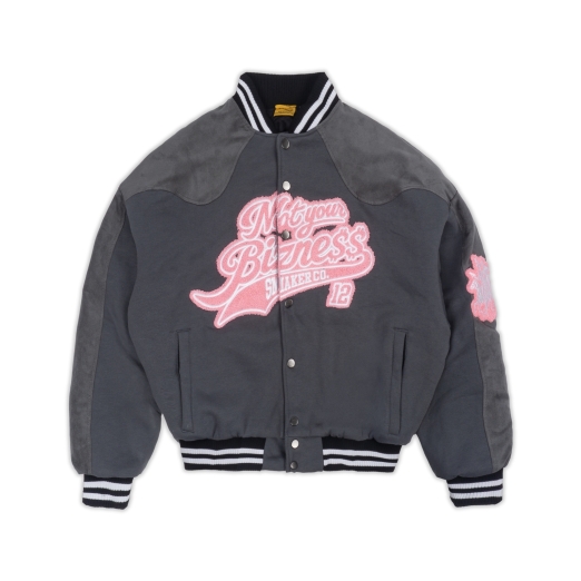 NOT YOUR BIZNESS BOMBER JACKET IN GREY