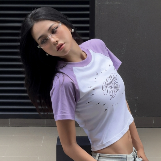 MULLA BABY RAGLAN BABYTEE IN WHITE PURPLE