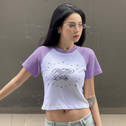 MULLA BABY RAGLAN BABYTEE IN WHITE PURPLE