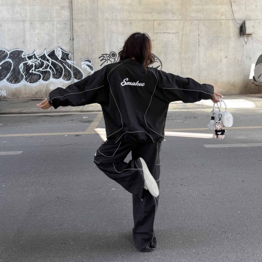 $MAKER NYLON TRACKSUIT JACKET IN BLACK