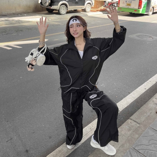$MAKER NYLON TRACKSUIT PANTS IN BLACK
