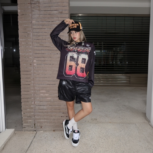 68 MESH LONG SLEEVE TEE IN BLACK