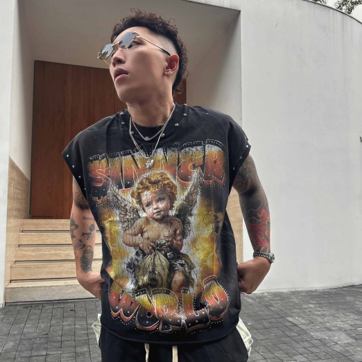 $INNER WORLD ICED OUT TANK WASHED TEE IN BLACK