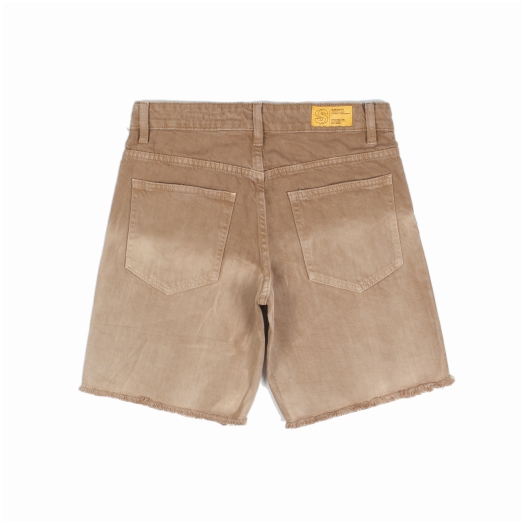 EMBOSSED LOGO WASHED DENIM SHORT IN TAN