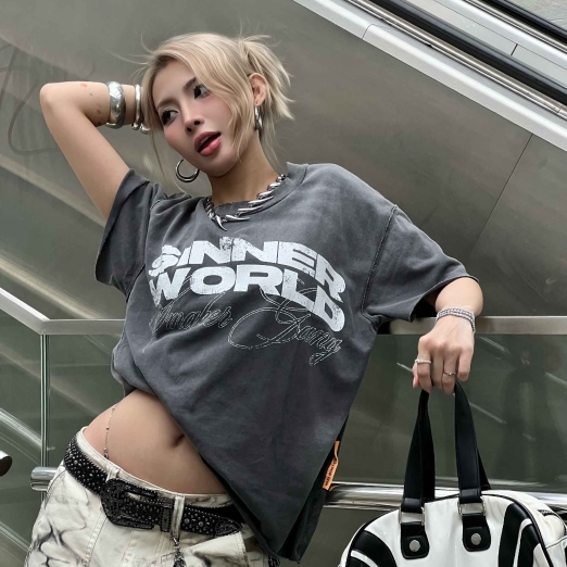 SINNER WORLD WASHED TEE IN GREY