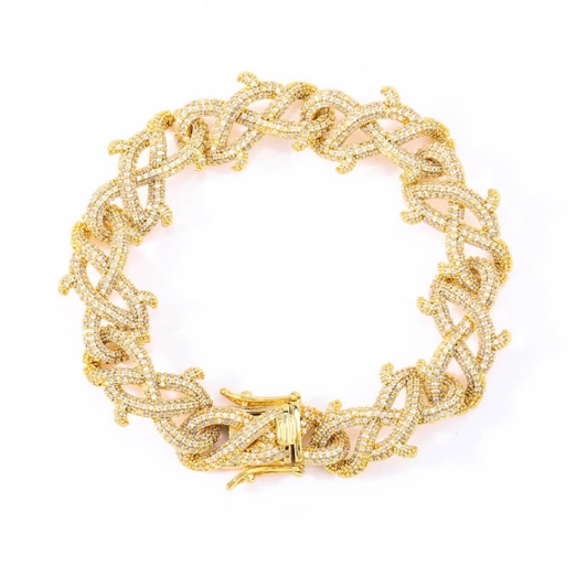 ICED OUT "FISHBONE" LINK BRACELET IN GOLD