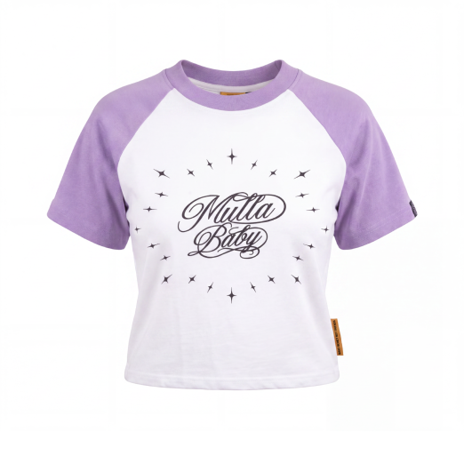 MULLA BABY RAGLAN BABYTEE IN WHITE PURPLE