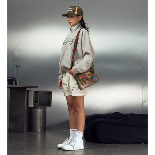$MAKER4LIFE CHECKERED NYLON JACKET IN CREAM